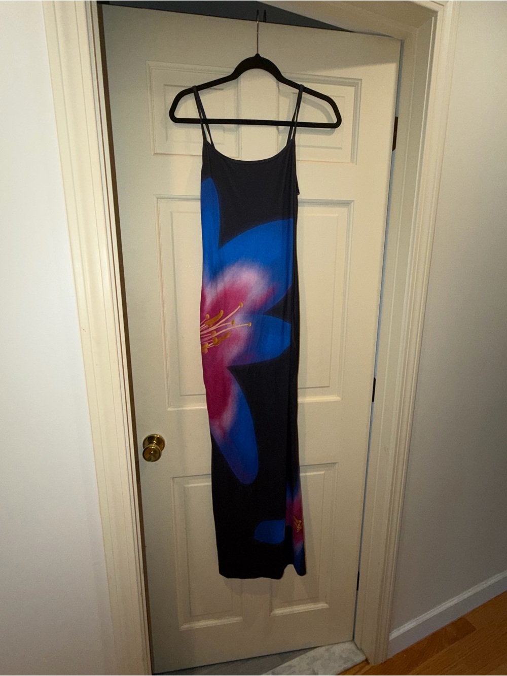 SHEIN Black Maxi Slip Dress with Blue & Pink Floral Accent